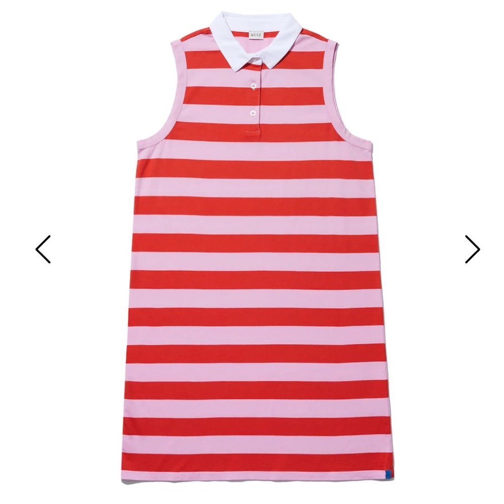 Kule polo dress pink poppy stripe medium cotton sleeveless